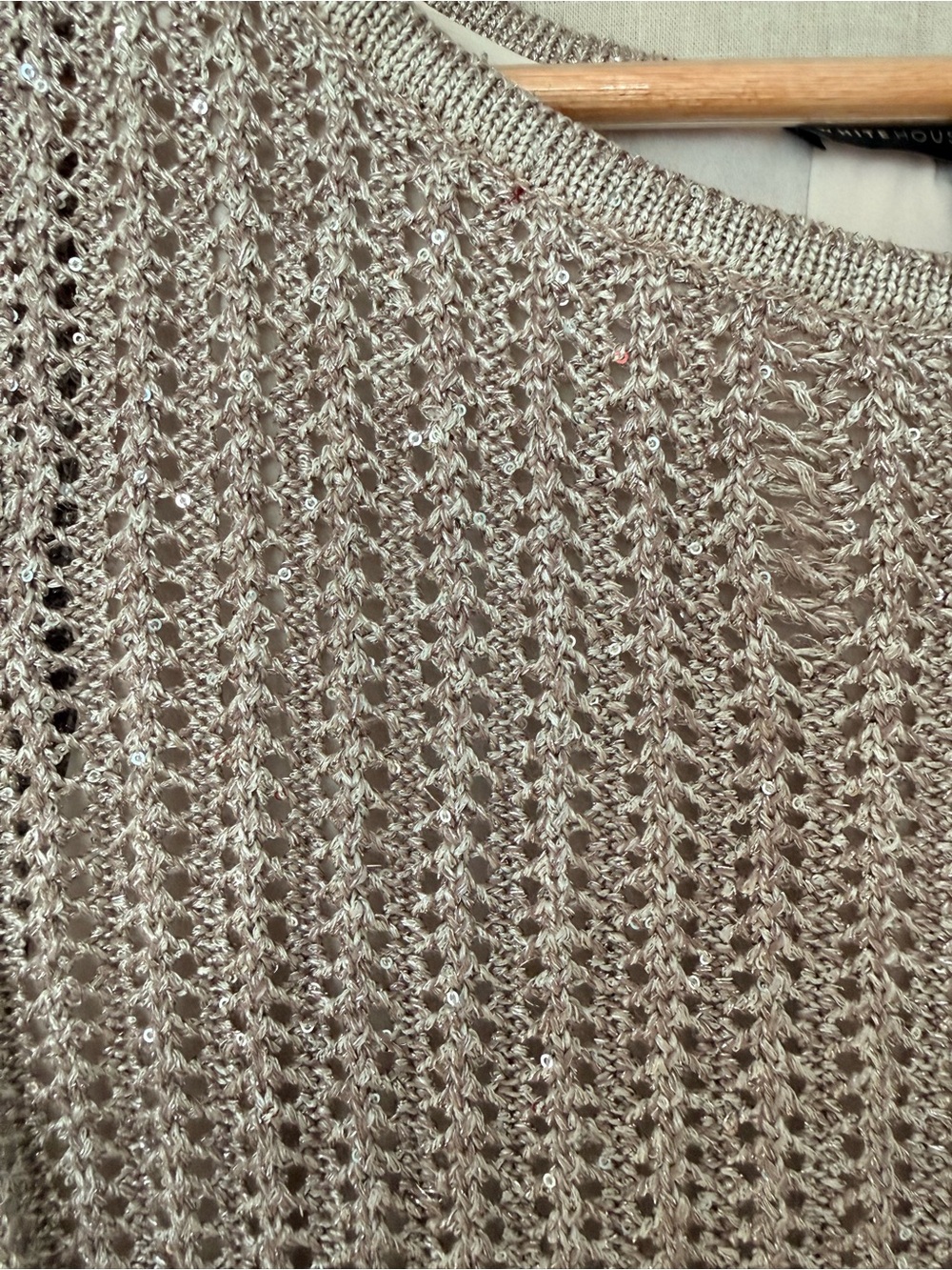 White House Black Market | Champagne Sequin Sweater | Split Back Chiffon Lining - Picture 6 of 14